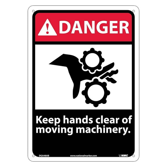 National Marker Keep Hands Clear Of Moving Machinery 14X10 .040 Aluminum Danger Sign DGA48AB