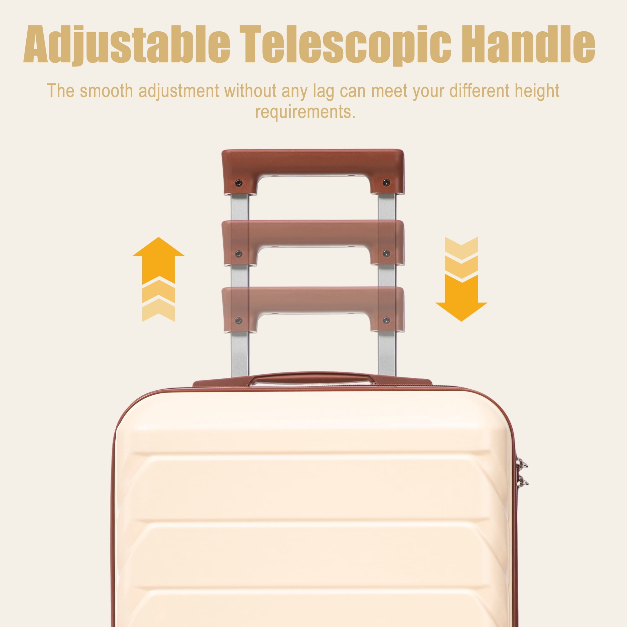 20 Inch ABS Hard Shell Carry-On Luggage, Airline Approved, Scratch Resistant, 4 Spinner Wheels, Built-in Combination Lock, Lightweight Waterproof Suitcase (Beige)