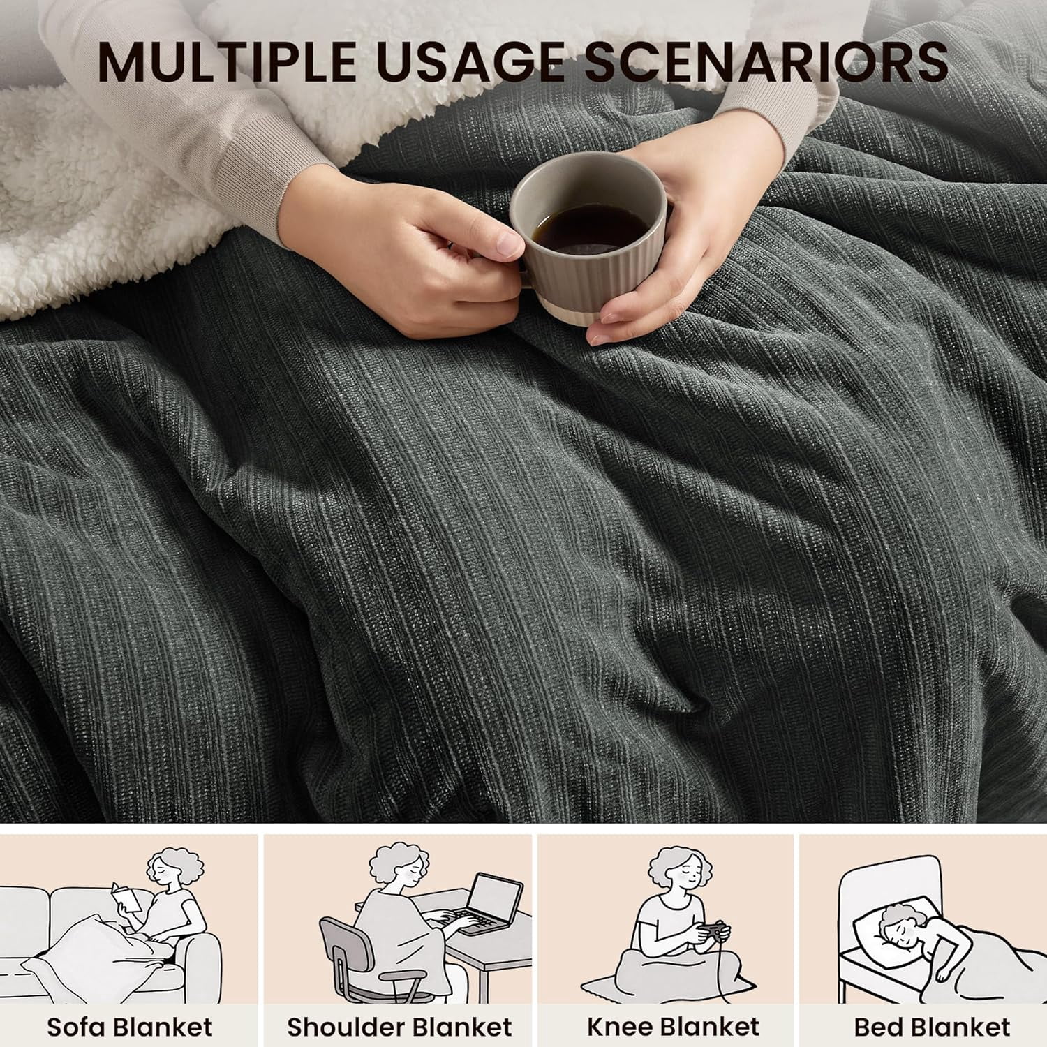 BAO Heated Throw Blanket, 50"x60"Ultra Soft Cozy Chenille Electric Blanket with 10 Heating Levels & 2-10H Auto-Off, Fasting Heating for Couch/Bed, ETL Certified, Machine Washable(Grey)
