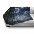 thumbnail image 3 of Dark Blue Soft Flannel Fleece Blanket, Vivid Night Sky with Stars Clouds and Crescent Moon Wooden Planks Celestial, Cozy Plush for Indoor and Outdoor Use, 60" x 80", Dark Blue White, by Ambesonne, 3 of 6