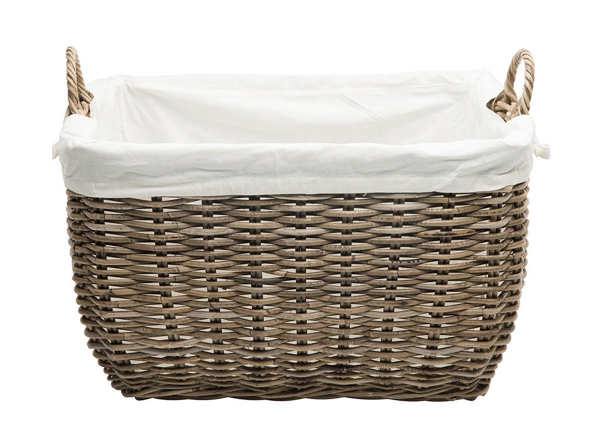 Kouboo Rattan Rectangular Laundry Basket with Liner, Handmade, Removable Liner, Laundry Basket, Bathroom, Bedroom, Kids Room, Gray