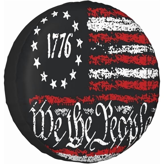 America Independence Day 1776 American Flag We The People Spare Tire Cover Waterproof Wheel Cover Dust-Proof Tire Cover Protectors for Camper Trailer Truck SUV Rv Universal