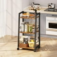 thumbnail image 5 of 4 Tier Kitchen Storage Cart with Lockable Wheels & 6 Hooks, Mobile Utility Organizer Rolling Cart  Brown, 5 of 8