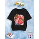 thumbnail image 1 of Camiseta para niña con estampado floral y fresas en morado vibrante - Cómoda mezcla de poliéster, cuello redondo informal y manga corta para disfrutar del verano., 1 of 5