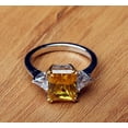 thumbnail image 3 of Three Stone Diamond Ring, Canary Yellow Diamond Engagement Ring, Princess Cut Diamond Ring, Citrine Diamond Ring, Birthstone Ring, 925 Sterling Silver, 2.4 Ct Simulated Diamond, 3 of 5