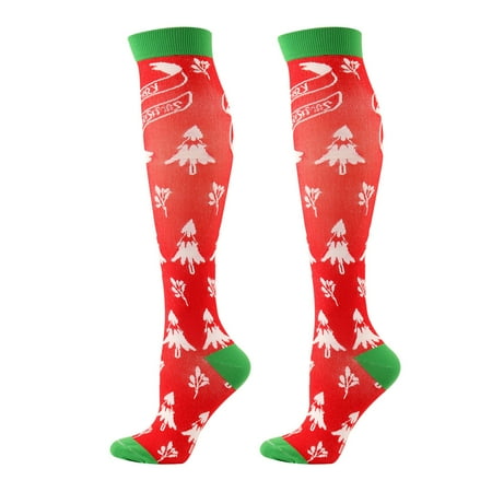 

Qxutpo Womens Socks Compression Calf Knee High Cartoon Christmas Print 3D Warm Pressure Stockings Socks