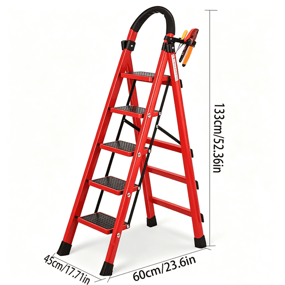 Folding 5/4/3/2 ladder with a load-bearing capacity of 500 pounds, anti slip tread belt and safety lock ladder, rust proof material, strong load-bearing capacity, not easy to overturn, suitable for
