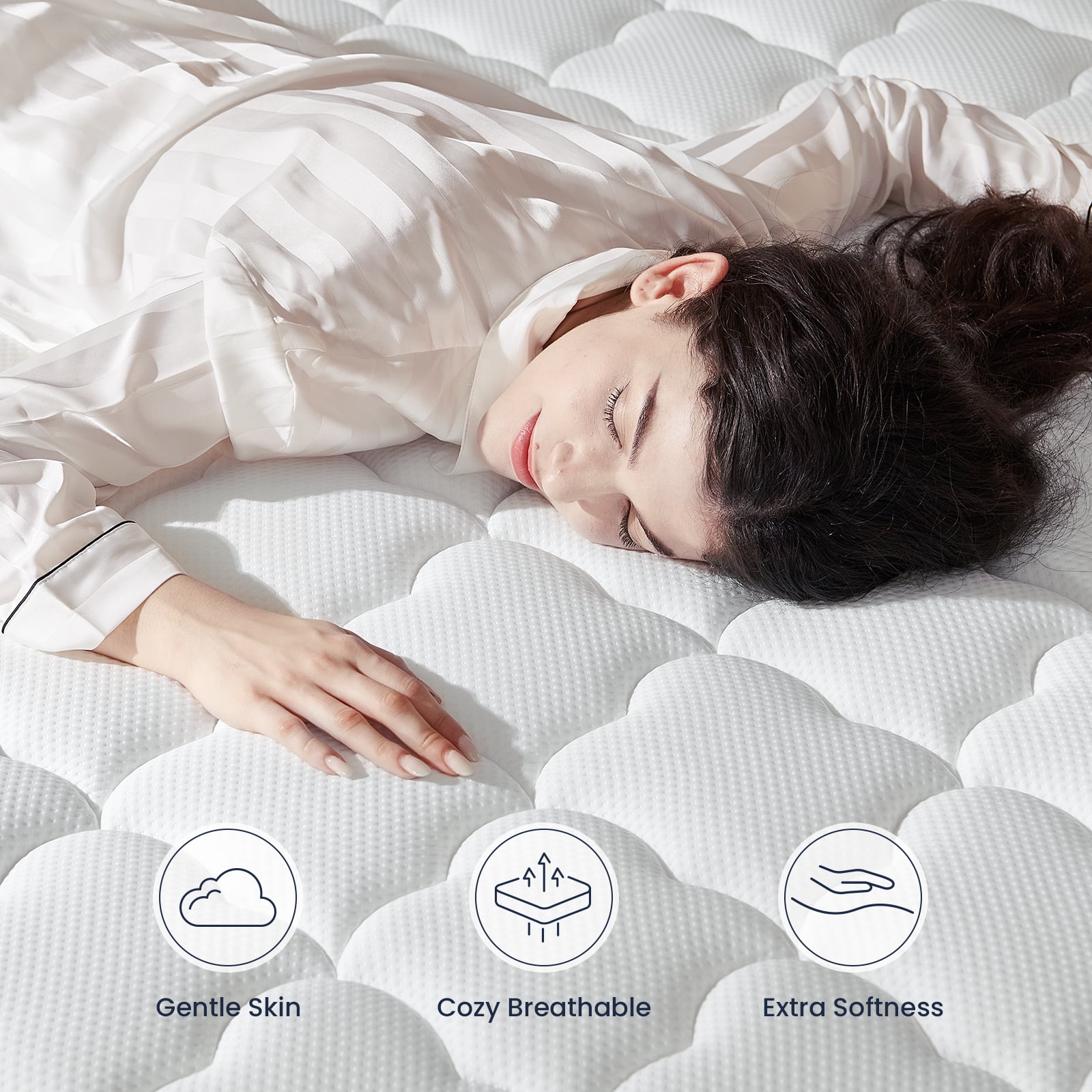 Finslp Full Size Mattress 14 Inch, Gel Memory Foam Sprung Hybrid Mattress, Cooling and Pressure Relief for Breathable Sleep, Medium Plush Feel, 120-Night Home Trial, Apex Collection