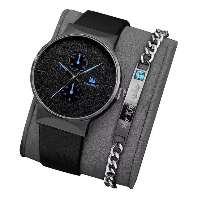 Set Reloj Hombre De Cuarzo De Negocios Pulsera Caja Regalo