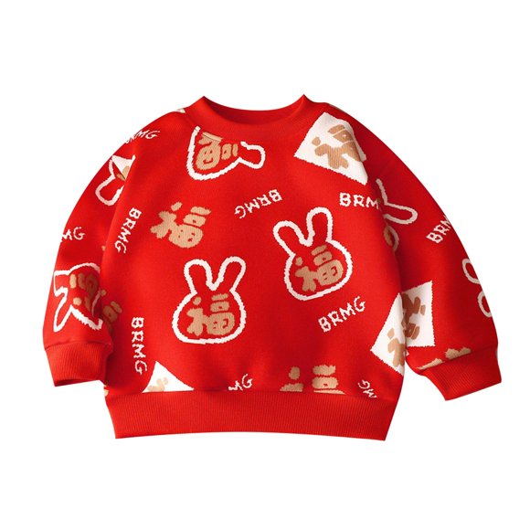 Splozh Kids Christmas Sweater for Boy Girl Children Plus Fleece T Shirt Autumn and Winter New Boys Sweater Thick Long Sleeve Clothes Girls Warm Clothing Children's Clothes Red,3-4 Years