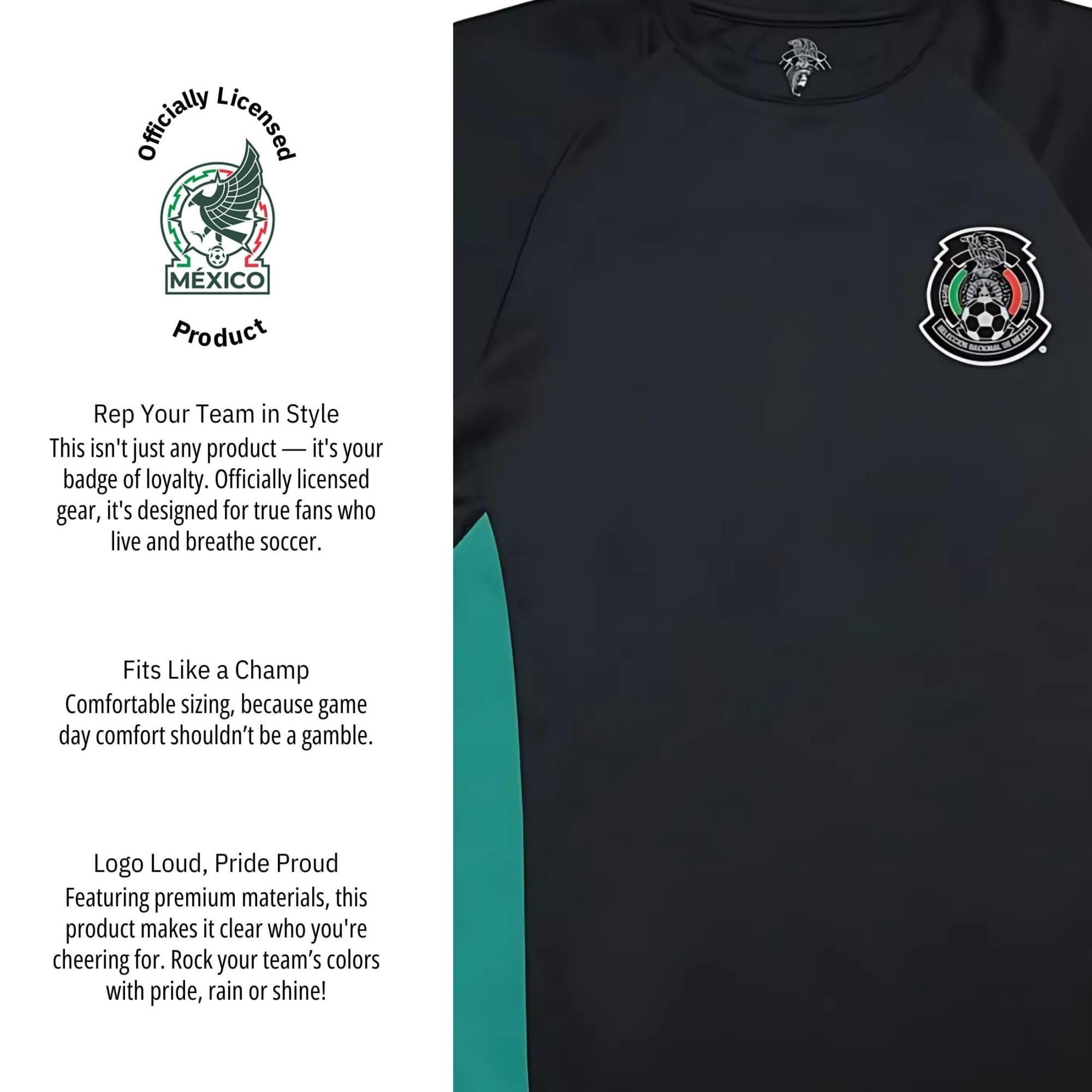 Icon Sports Official Licensed Mexico National Soccer Day Game Day Shirts Athletic Active Training Game Tee Top |Striker,Black, Large