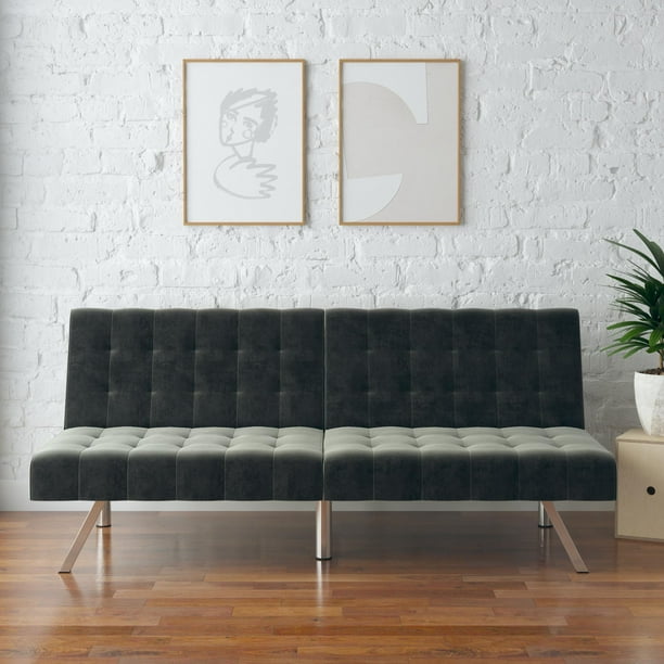 Mainstays Morgan Convertible Tufted Futon, Grey Velvet - Walmart.com