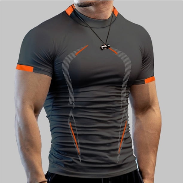Camiseta deportiva informal Sunloudy para hombre, camisetas deportivas de manga corta con cuello redondo y patrón de rayas para gimnasio de primavera y verano, ropa para hombre Sunloudy moda