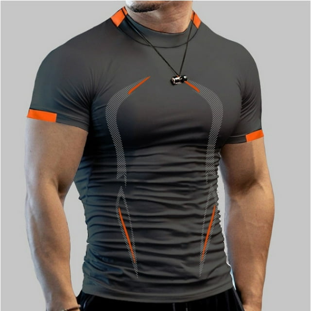 Camiseta deportiva informal Sunloudy para hombre, camisetas deportivas de manga corta con cuello redondo y patrón de rayas para gimnasio de primavera y verano, ropa para hombre Sunloudy moda
