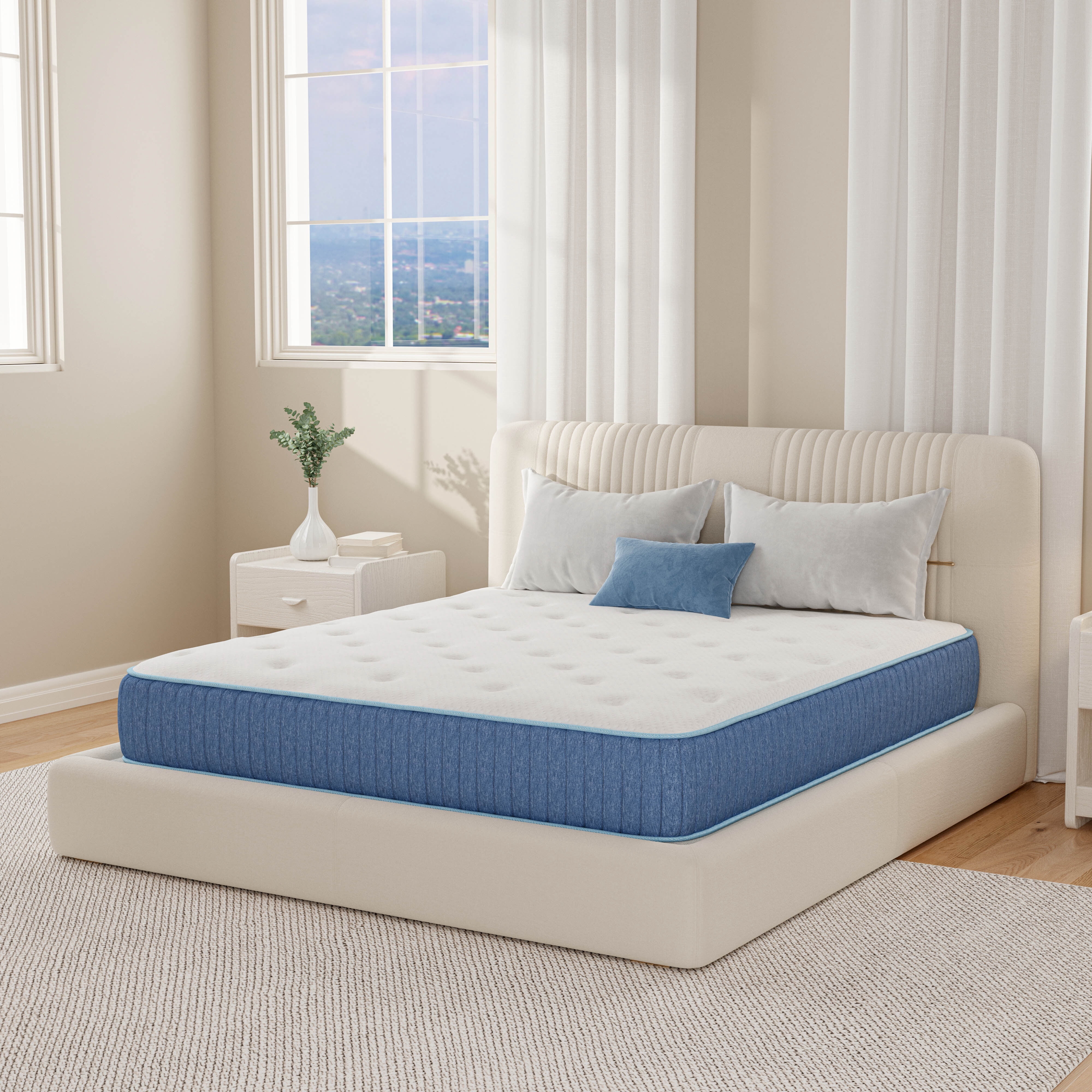 EGOHOME ChillWeave Queen Mattress, 10" Hybrid Mattress in a Box, Medium