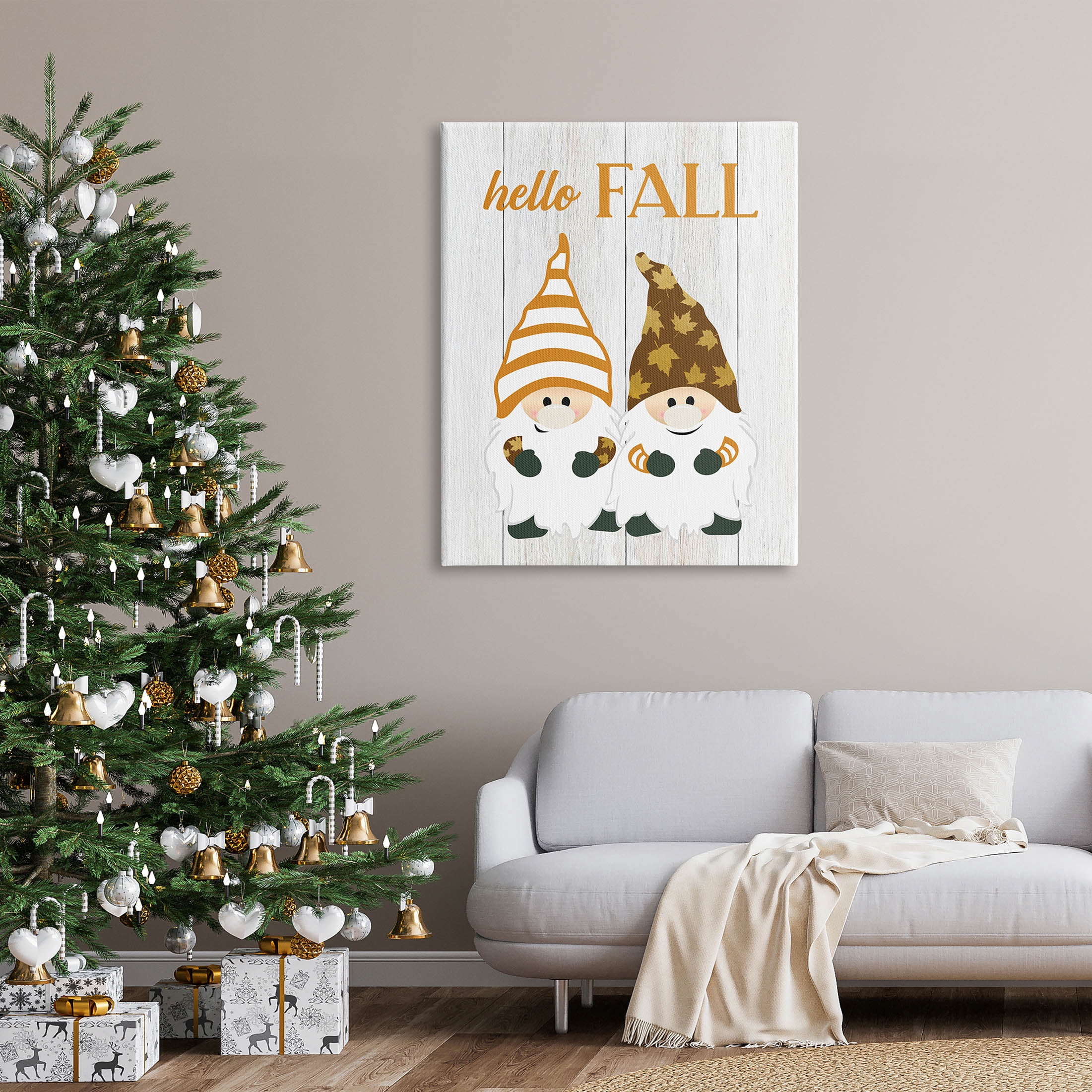 Stupell Industries Hello Fall Whimsical Gnomes Graphic Art Gallery Wrapped Canvas Print Wall Art, Design by CAD Designs