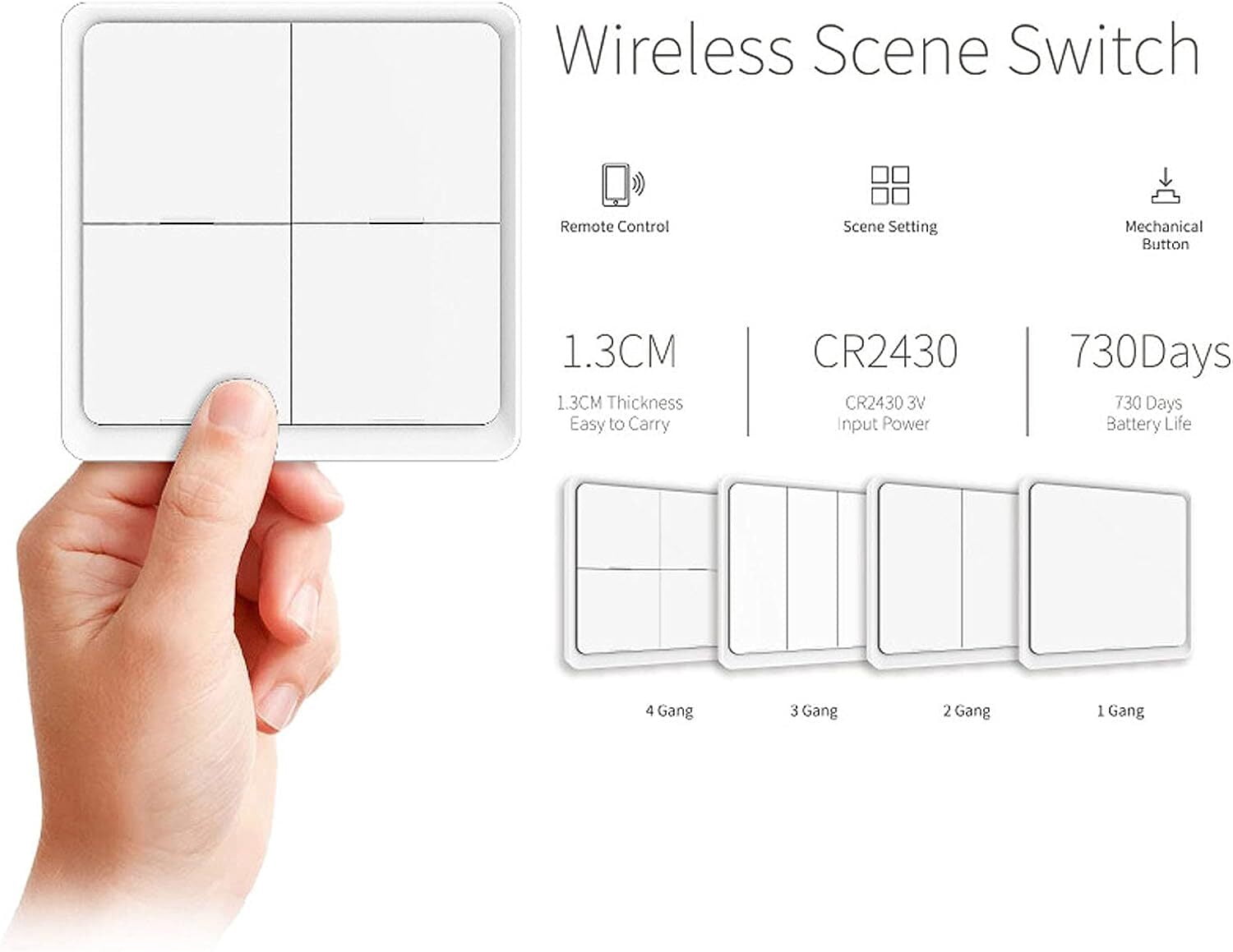 Wireless Scene Switch,Zigbee Smart Light Switch,Free installation Remote Control Switch,Zigbee Tuya Connection,4 Way Sticky Pane