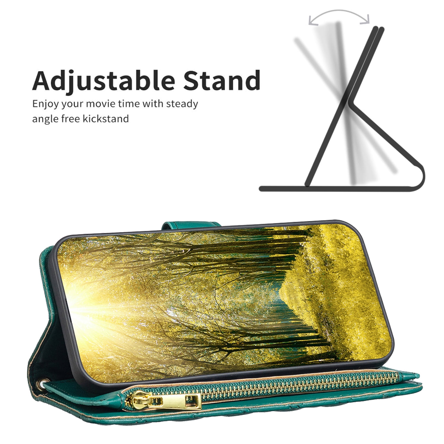 Allytech iPhone 13 Wallet Case, PU Leather Flip Folio Stand Shockproof Zipper Wallet Cards Holders Detachable Hand Wrist Phone Case Cover for Apple iPhone 13 6.1-Inch - Green