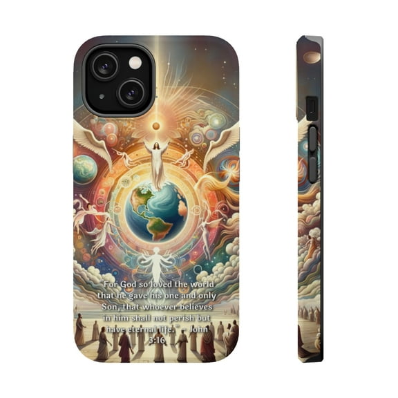 DistinctInk Tough Case for Apple iPhone 13 MINI (5.4" Screen), Compatible with MagSafe Charging - "For God's Love: Eternal Life through His Son - John 3:16"