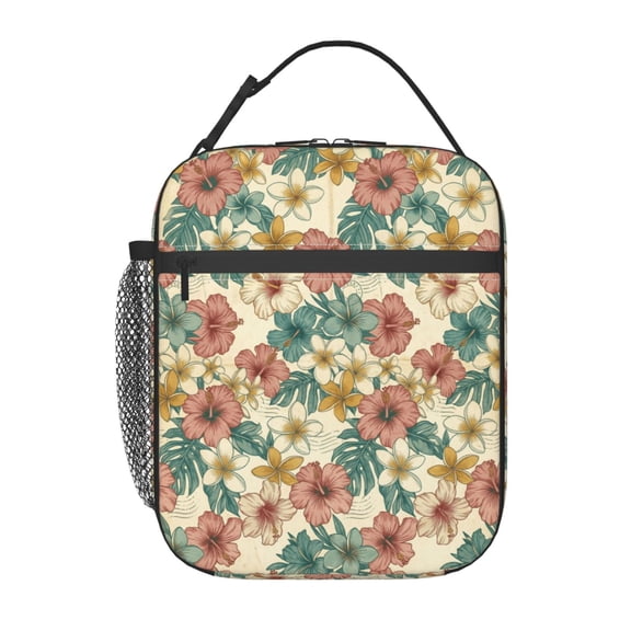 Floral Insulated Lunch Box Reusable Bohemian Lunch Bag With Buckle Handle And Side Pocket For Work Office Picnic Travel
