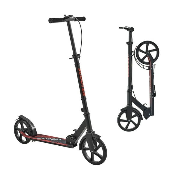 KFFKFF Kick Scooter for Kids 8 , Teens, and Adults, 2-Wheel Scooter with Adjustable Handlebar, Sturdy Non-Slip Deck, Foldable Lightweight Design for Boys and Girls up to 220 lbs, Black