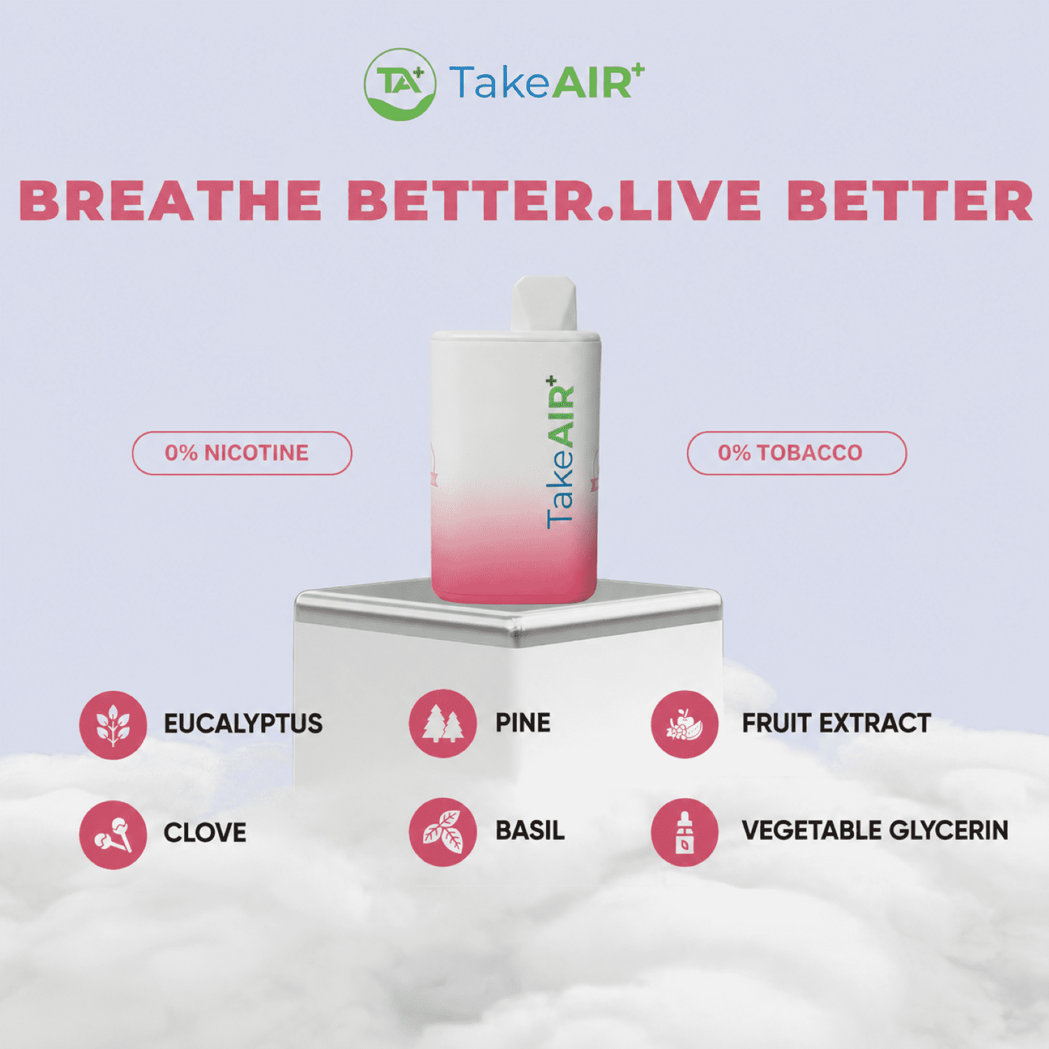 TakeAIR+ Nicotine-Free Diffuser Over 4K Puffs, All Natural, Smokeless Inhaler, Strawberry Watermelon