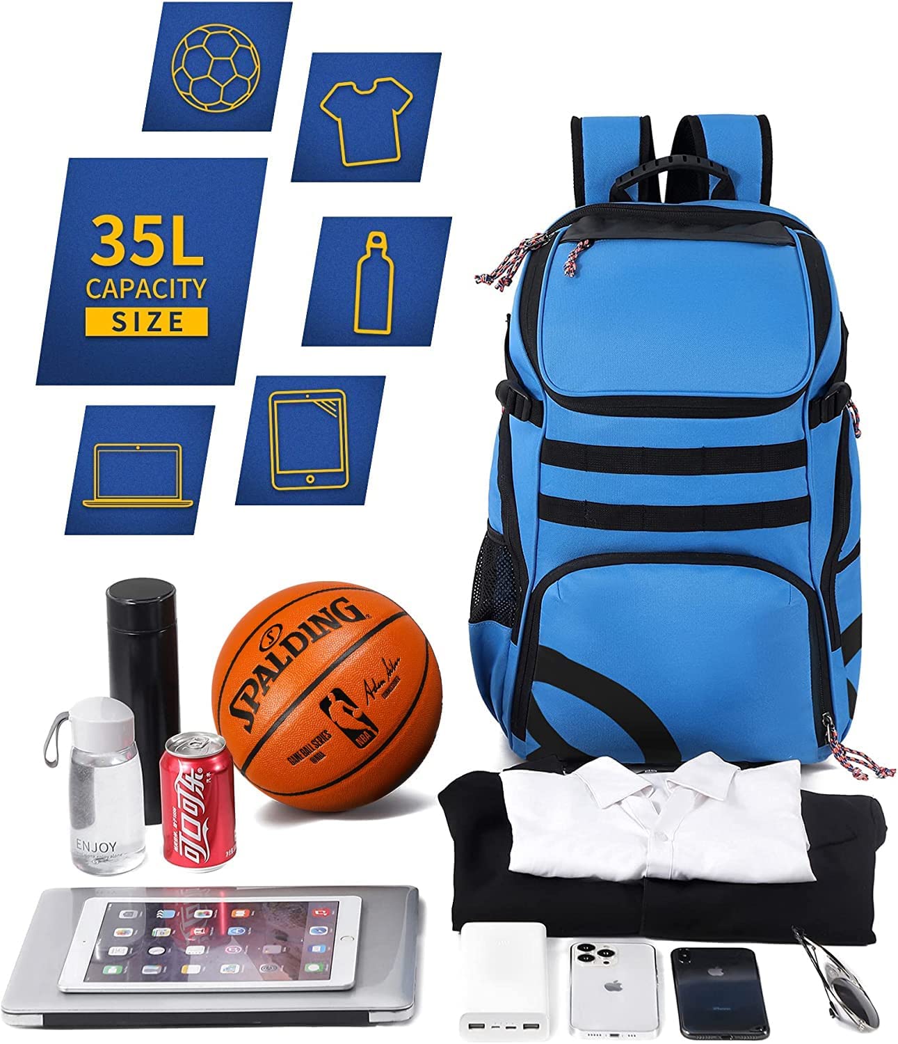 Large Basketball Bag Backpack for Men Women Basketball Bookbag with Ball Compartment Shoes Bag 35L Capacity Soccer Ball Bag Gym Backpack Fit Volleyball Football Sports Travel