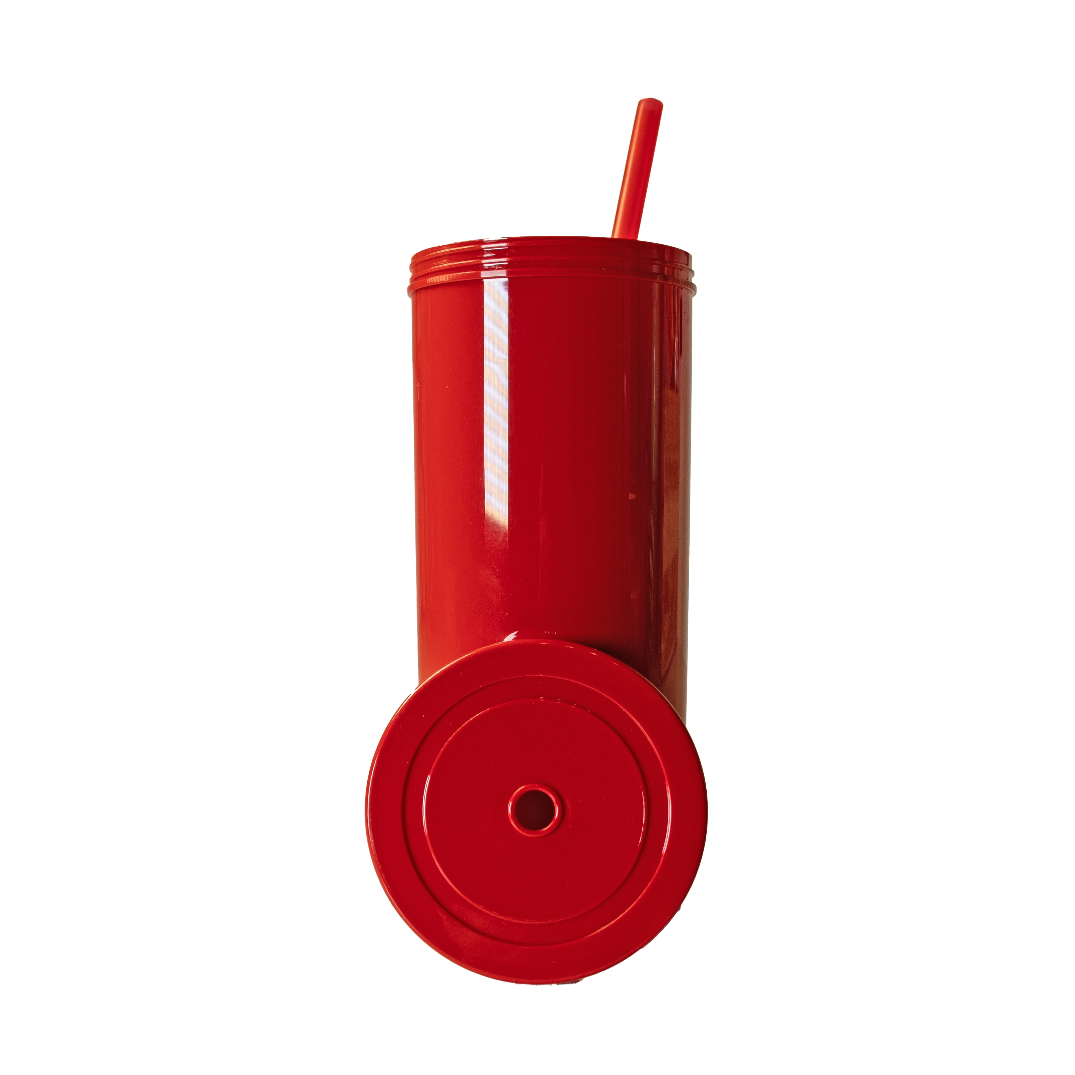 (12 pack) Mainstays 20oz Plastic Tumbler with Screw Top Lid and Straw, Red