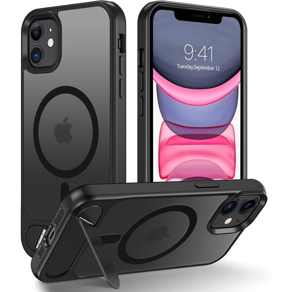 for iPhone 11 Case  with Stand[Compatible with Magsafe], -Grade Drop Protection Metal Kickstand Cover Shockproof Phone Case for Apple iPhone 11 6.1", Black