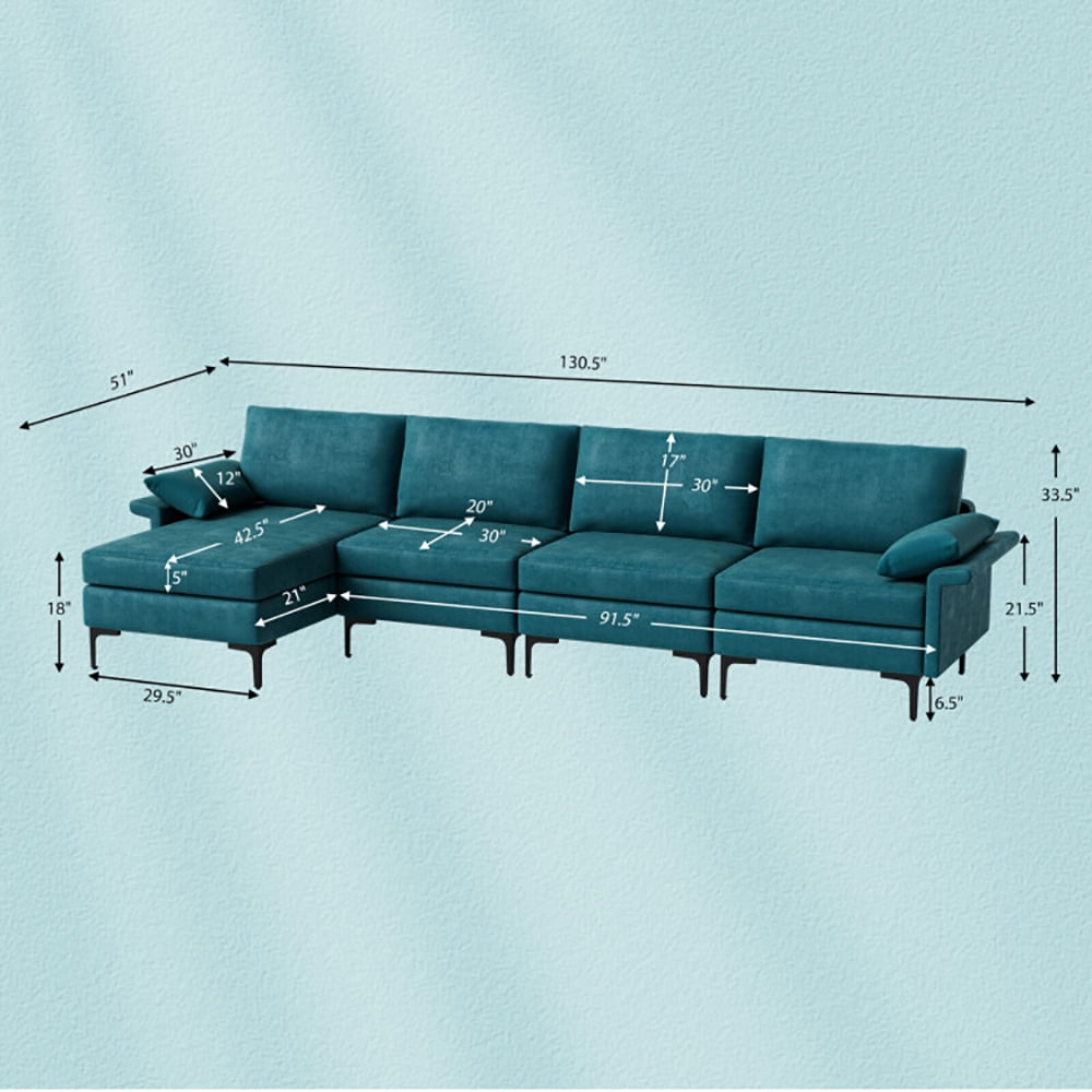 Finihen L-shaped Sectional Sofa Couch, Convertible Sectional Sofa, Extra Large L-shaped Sectional Sofa with Reversible Chaise and 2 USB Ports for 4-5 People, for Living Room, Peacock Blue Finihen L-shaped Sectional Sofa Couch, Convertible Sectional Sofa, Extra Large L-shaped Sectional Sofa with Reversible Chaise and 2 USB Ports for 4-5 People, for Living Room, Peacock Blue