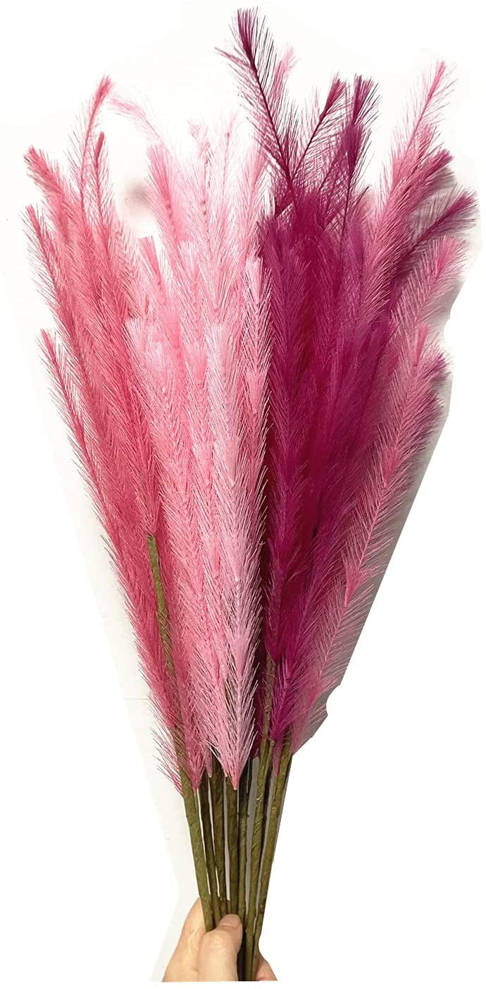30in 9pcs Artificial Flowers Pampas Grass,Reed Grass,Ascendant Grass Fake Flowers Grass,Long Artificial Pompous Grass Fake Pompass Branches Vase Filler Flower Arrangement for Home Pink Series