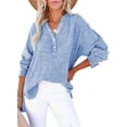 thumbnail image 5 of Womens Casual Button V Neck Long Sleeve Shirts Oversized Solid Blouses Tops, 5 of 7