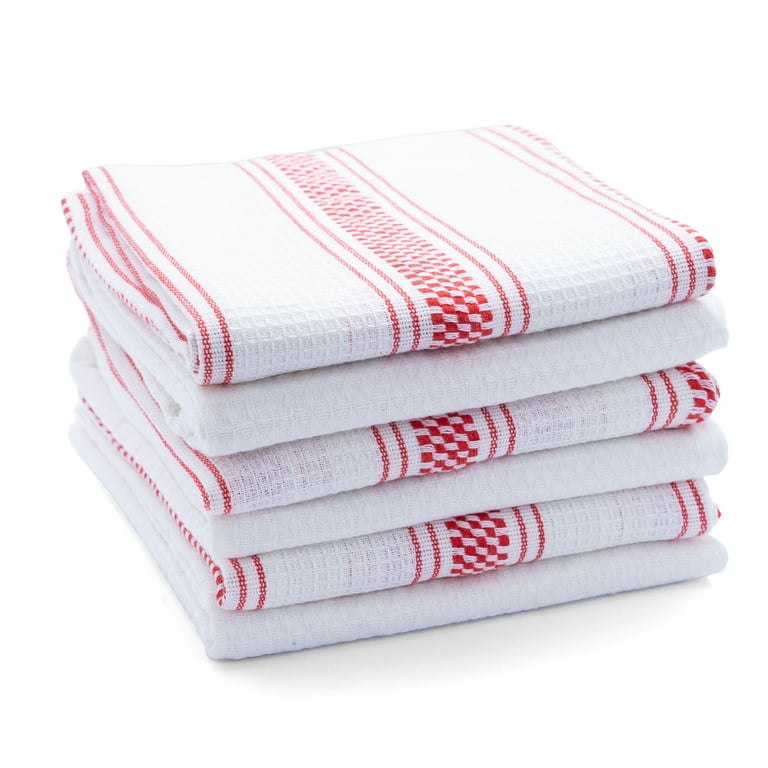 Kitchen Towels Cotton Set of 4 18x28 Red Striped 