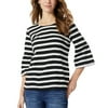 Jones New York Women's Stripe Flounce Sleeve Cotton Top White Size Medium