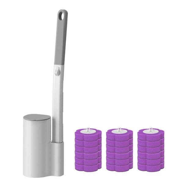 Cepillo de baño desechable, fácil instalación, compacto, mango largo, limpiador de inodoros Púrpura
