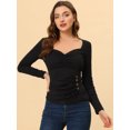 thumbnail image 3 of INSPIRE CHIC Women's Sweetheart Neck Ruched Long Sleeve Slim Rib Knit Top, 3 of 5