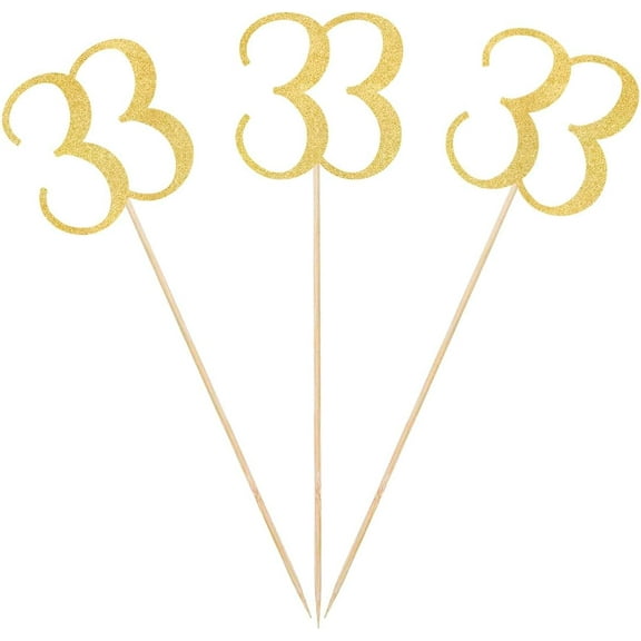 Gold Glitter 33rd Birthday Centerpiece Sticks, 12-Pack Number 33 Table Topper Anniversary Party Decorations