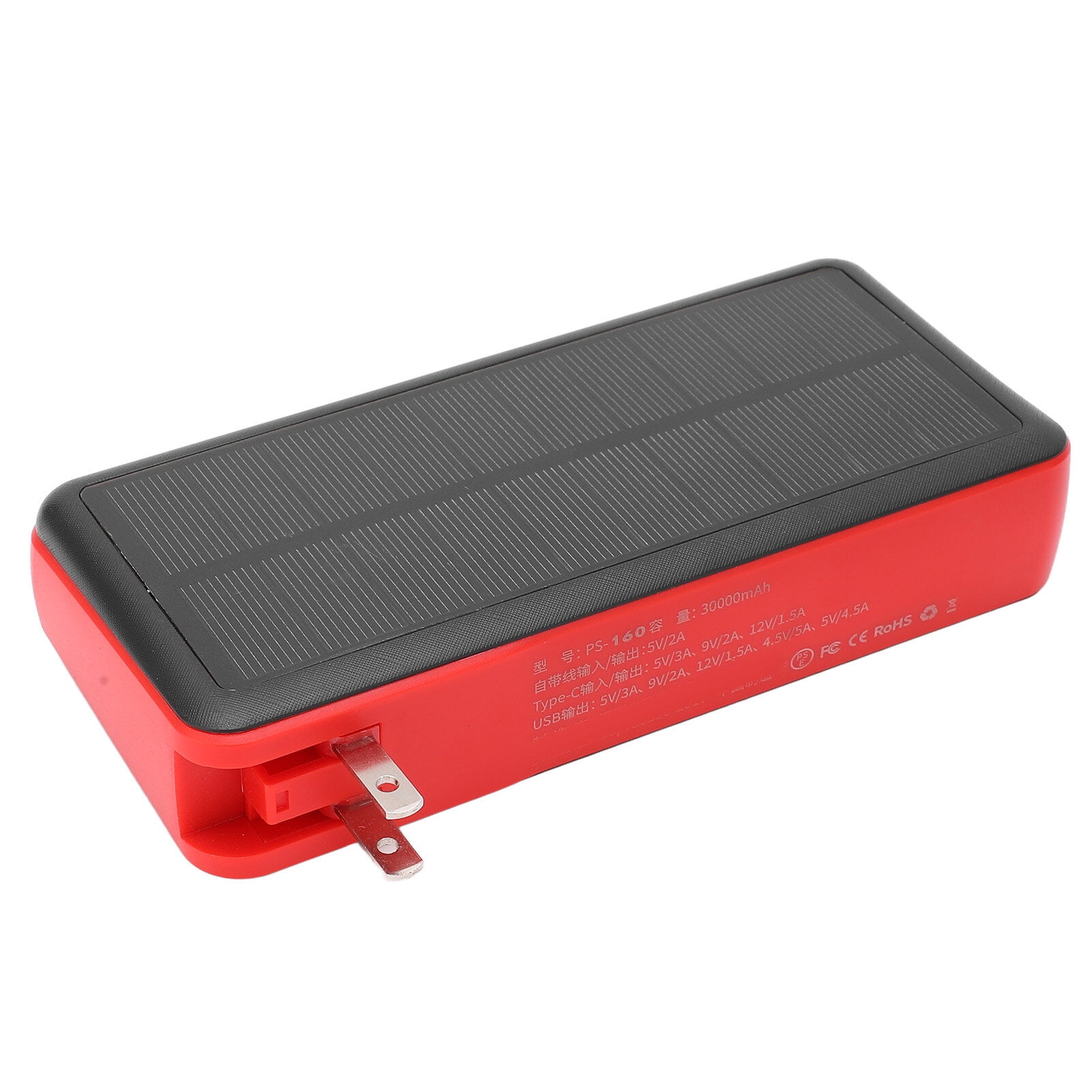 Portable Solar Power Bank ABS 30000mah with White LED Light Charger for Outdoor Camping US Plug 110?240V Black Red