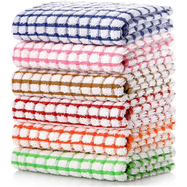 Serviettes à vaisselle FabStyles Solo gaufres, lot de 4, coton filé à  l'anneau, lavable en machine, linges à vaisselle longue durée, torchons 