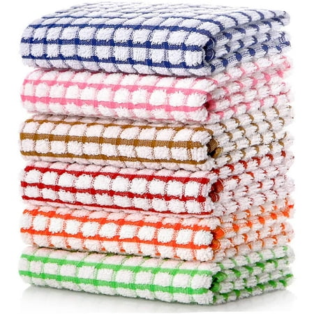 Kitchen Dish Towels, 16 Inch x 25 Inch Bulk Cotton Kitchen Towels and Dishcloths Set, 6 Pack Dish Cloths for Washing Dishes Dish Rags for Drying Dishes Kitchen Wash Clothes and Dish Towels