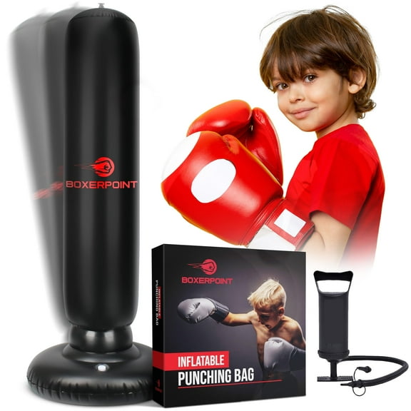 Boxerpoint, Inflatable Punching Bag for Kids, Black, PVC, 3 Pc Set, 24.4”x 63”
