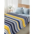 thumbnail image 5 of California King Flat Sheet 108"x98", Navy Blue Yellow Striped Soft Lightweight Bedding Flat Sheets Only, Farmhouse Vintage Stripe Brushed Microfiber Top Bed Sheet, Breathable StainResistant Bedsheets, 5 of 9