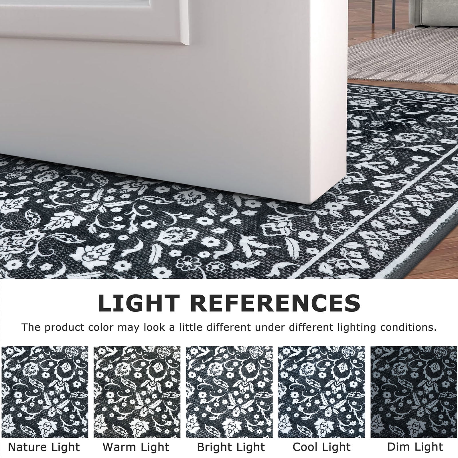 GLATTICE Entryway Rugs 3x5 ft Washable Area Rug Super Soft Rug Non Slip Rubber Backed Entry Rug for Kitchen Bedroom Office Living Room, Charcoal Black White