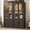 Black-4 glass doors, variant on ChVans Farmhouse Armoire Closet for Bedroom with 4 Glass Doors & LED Sensor Light, 72"H Arch Design Wardrobe with Hanging Rods and Drawers