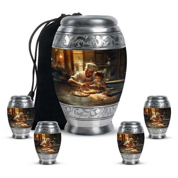 KARYLIZ Dad Teaching Cremation Urns For Human Ashes, Funeral Ash Urn for Men & Women, Keepsake Urns for Male & Female, Decorative Memorial Gift for Father & Mother