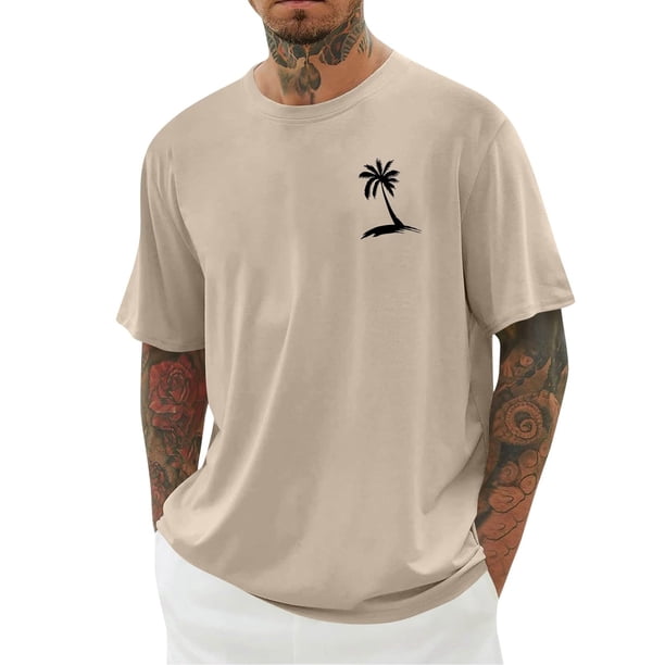 Camisas de Manga Larga para Hombres Imprimir Casual Cuello Redondo Blusa de Manga Corta, Camisas de Lino para Hombres