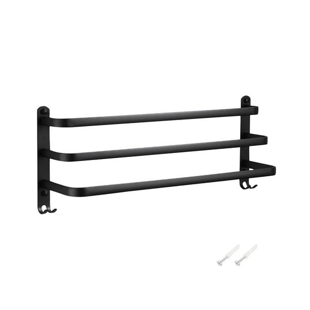 Toallero de aluminio negro, barra para toallas, barra superior e inferior para baño, toallero, toallero