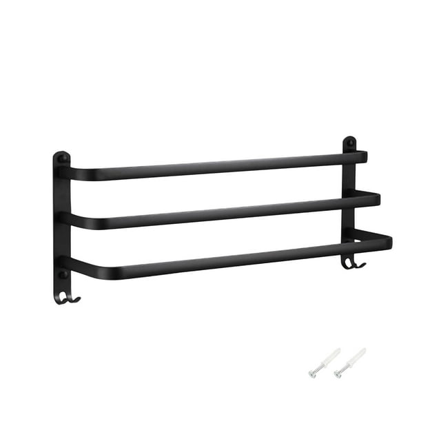 Iumwxz Black Space Aluminum Towel Rack Towel Rod Pole Bathroom Upper And Lower Pole Towel Rack Towel Rack home tool Aluminum alloy Rollbacks on Essentials