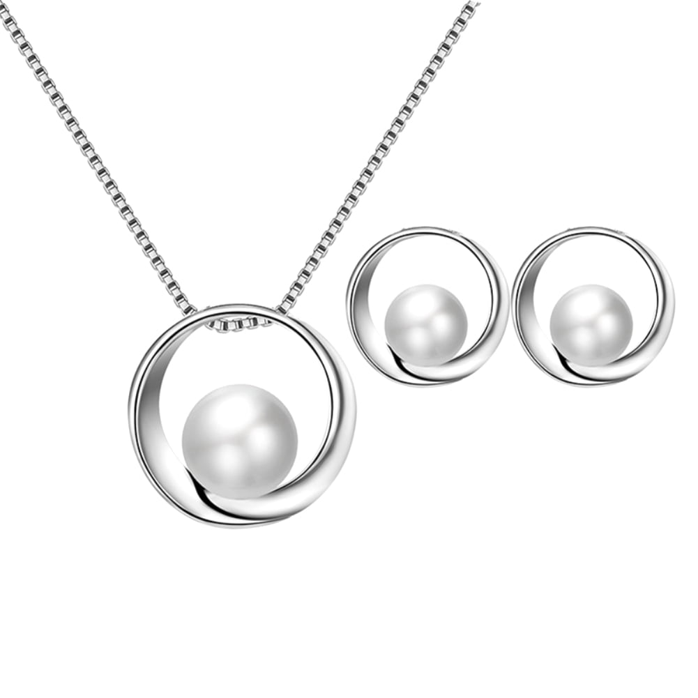 Charm Stainless Steel Women Pendant Necklace Earrings Wedding Party Jewelry Set