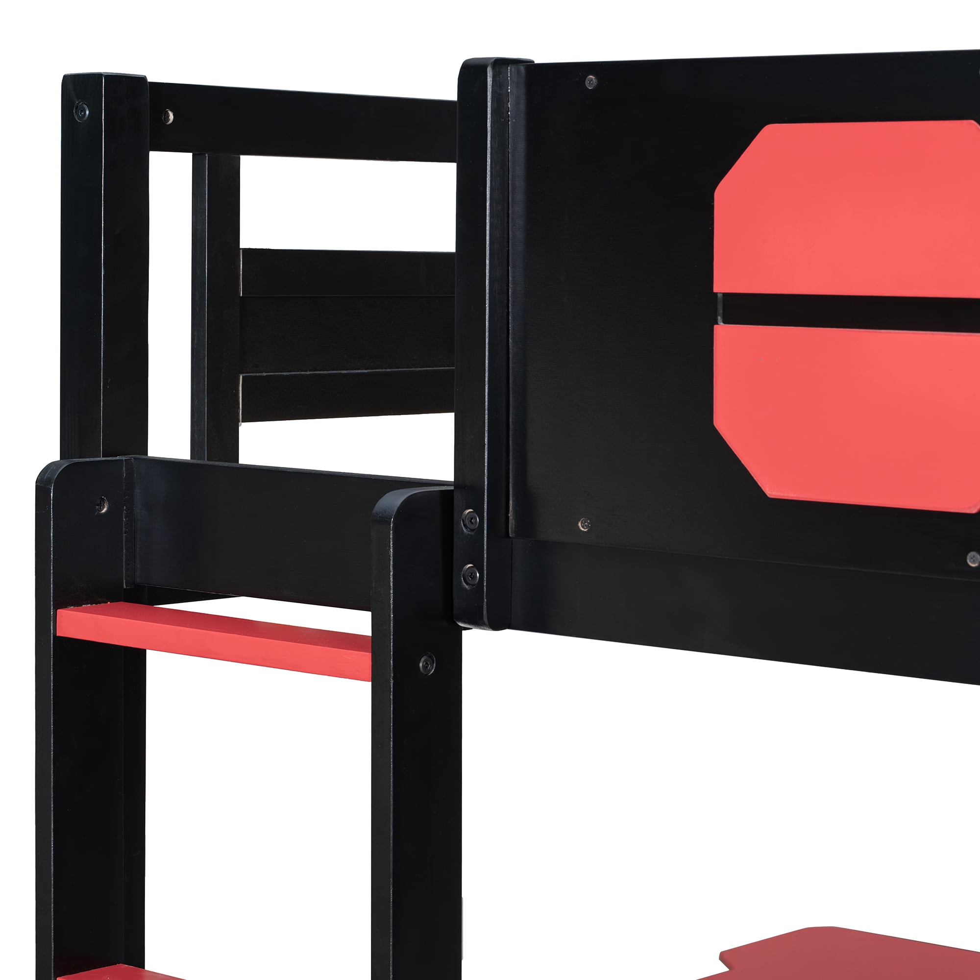 Mintazer Full Over Twin Gaming Bunk Bed with Dual Desks, E-Sport Bunk Bed with USB Desktop Ports & Pegboard Storage for Bedrooms Dorm, Red